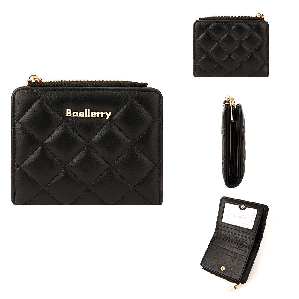 Baellerry Women's Short Pure Diamond Pattern Wallet Zipper Coin Purse Multi-card Slots Billfold Fashion Pu Leather Card Holder
