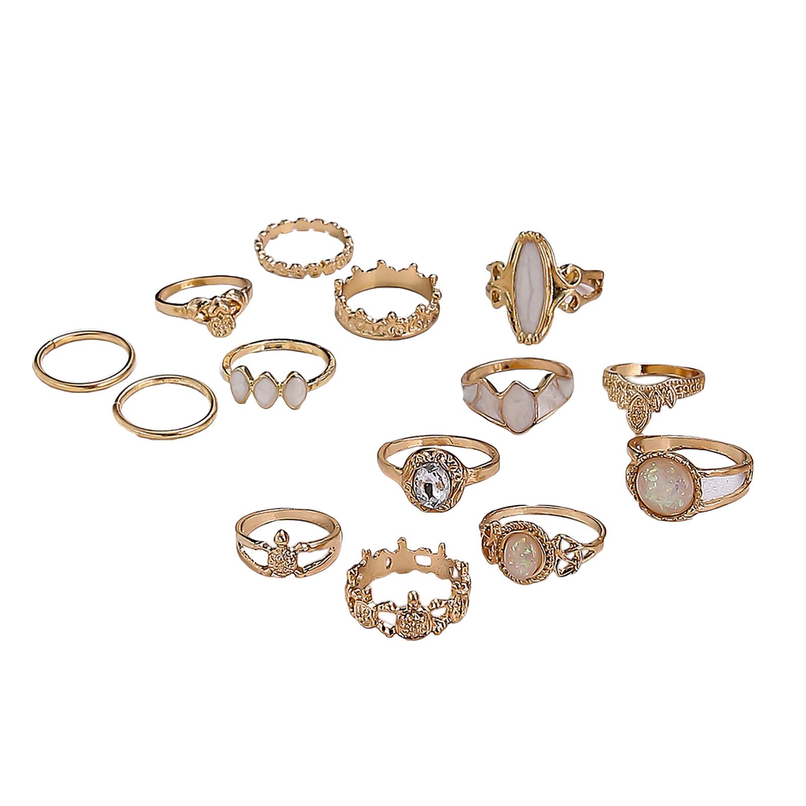 

Fashion Women s 14 Piece Ring Set - Ladies Ring Metal Ring Glossy Ring Metal Ring Holiday Gift One Size золотой