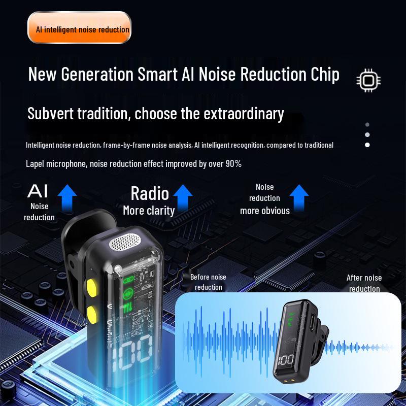 Wireless Lavalier Microphone with Dual Connectivity, Digital Display, Charger Case, Live Broadcast Noise Reduction, and Magnetic Clip