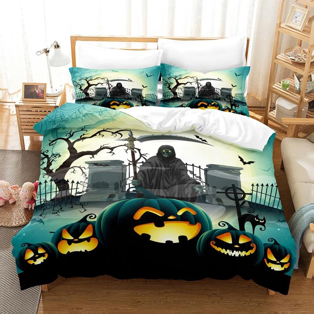 Halloween Pumpkin Cartoon Duvet Cover Pillow Case Home Bedding Set Fun Creative Comforter Sets Gifts for Kids