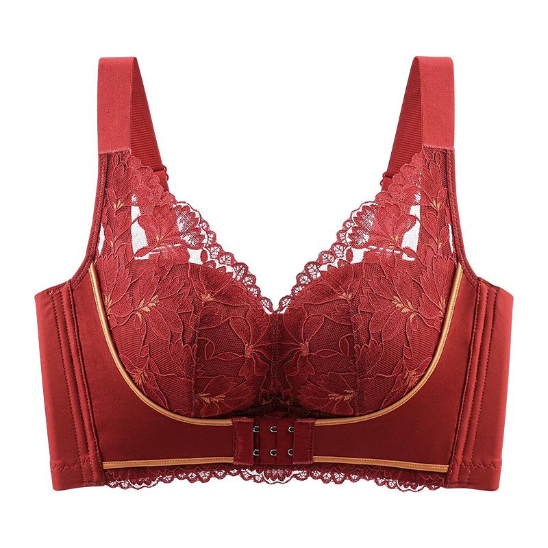 

Бюстгальтер на пуговицах спереди для женщин, собирающий, без косточек, с двойной грудью, против обвисания, регулируемый бюстгальтер 42/95C вино красного