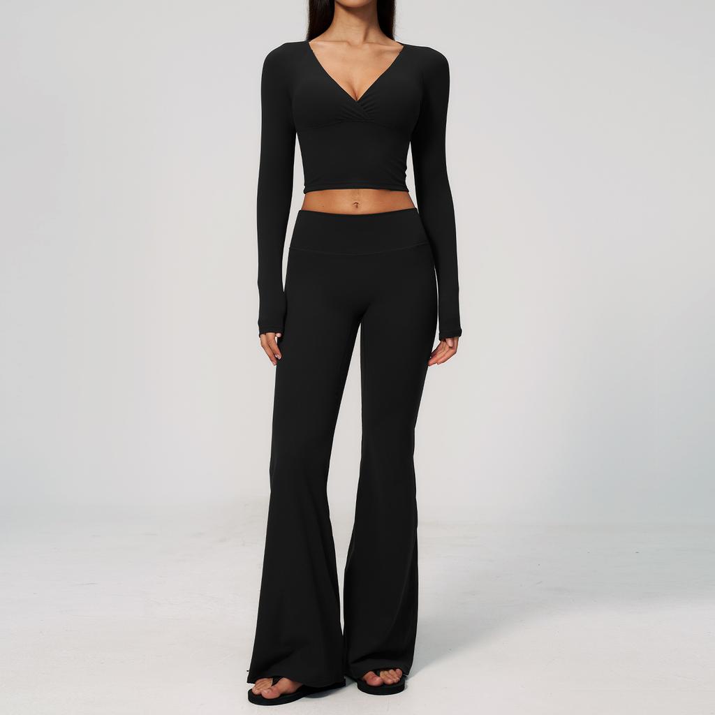Women Yoga Set 2PCS Sportswear Workout Clothes Athletic Wear Gym Outfits Legging Fitness Bra Crop Top Long Sleeve Sports Suits