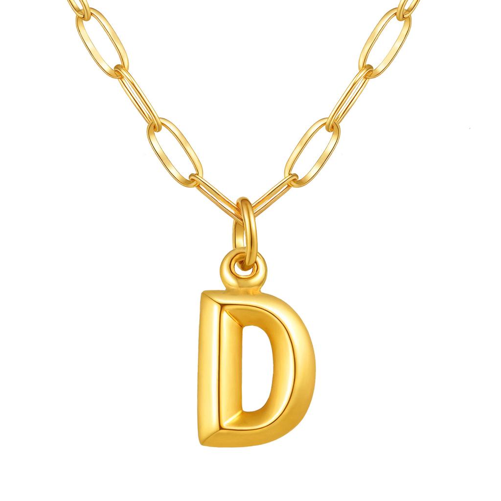 Stainless Steel Plated 18K Gold Small Square Chain Three-Dimensional 26 Letter Pendant Necklace Fashion Jewelry Nc-1958