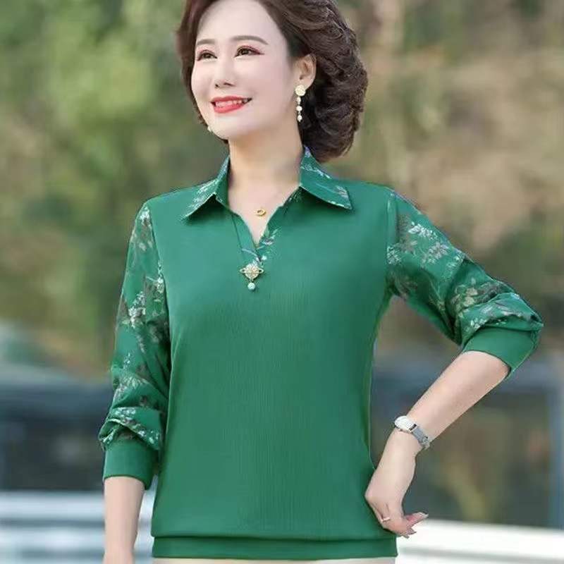 

Жіноча футболка топ з довгим рукавом, з відкладним коміром, материнська базова сорочка, весняний одяг, нова блузка XXXXXL зелений