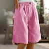 Pantaloni da donna a tinta unita con tasche, bottoni alla moda, pinocchietti, cotone e lino, pantaloncini larghi con elastico in vita