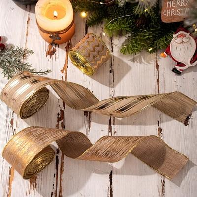 Nouveau Ruban Noeud de Noël Doré Ambiance Décoration Ruban Élégant pour Sapin de Noël Ruban Spirale en Tissu DIY Cadeau de Noël