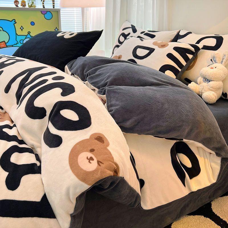 

Комплект из четырех предметов из молочного флиса, постельное белье из утолщенного флиса, простыня с антистатическим покрытием 1.2m bed