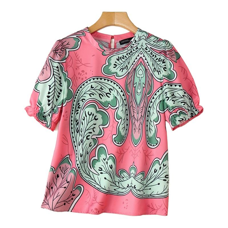 

ZANZEA Женская повседневная блузка с круглым вырезом и коротким рукавом с принтом 4XL розовый