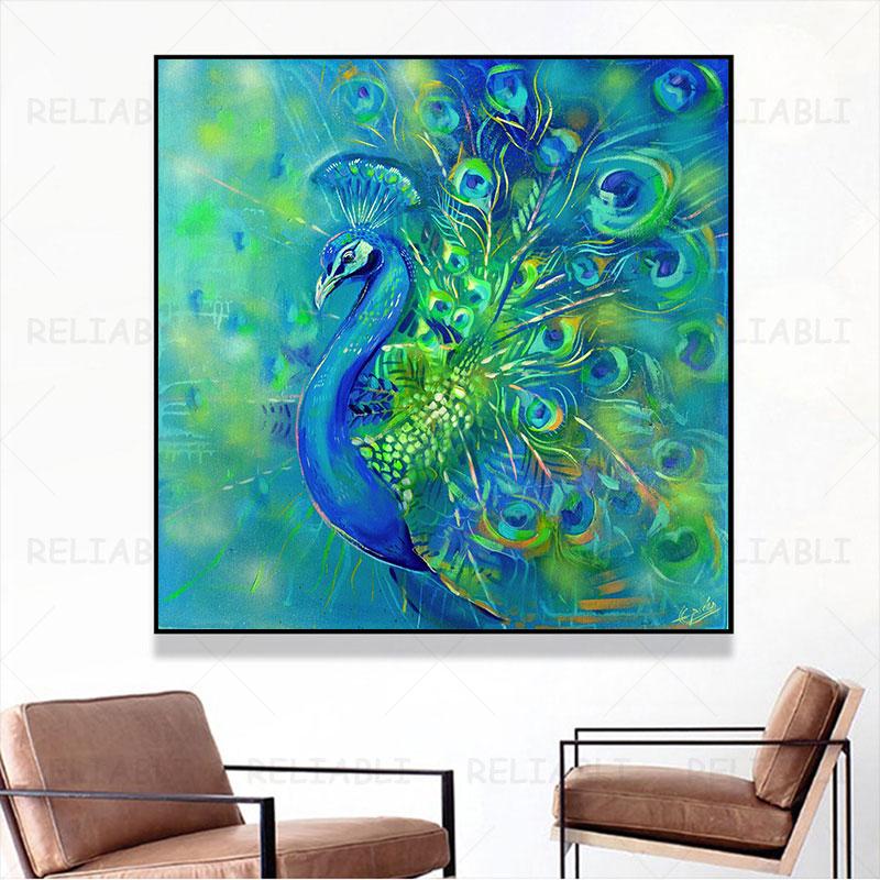 Abstract Colorful Flower Peacock Oil Painting Printed On Canvas Bird Animal Canvas Posters and Prints for Living Room Home Decor