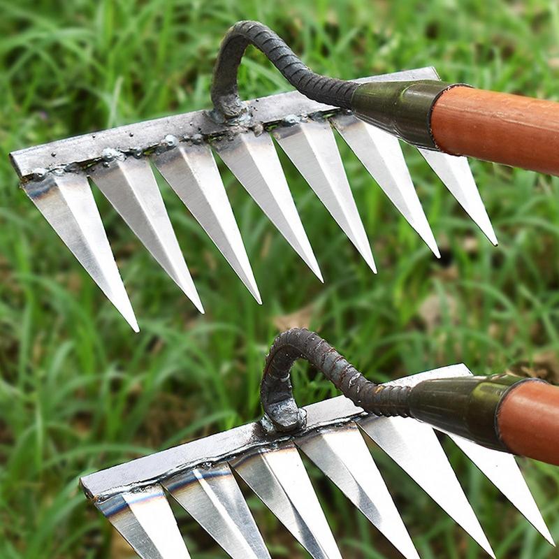 4-7 Teeth Iron Gardening Hoe Weeding Rake Farm Tool Grasping Raking Loosening Soil Nail Rake Tool Artifact Harrow Farm Tools