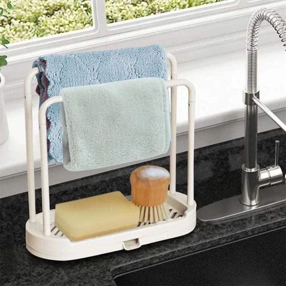 Double-Layer Kitchen Dishcloth Holder Hollow Design Countertop Rag Hanger Under Sink