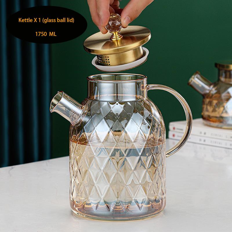 Amber color Diamond Glass Household Kettle Heat-resistant thickened glass household juice flower teapot 1750 ml