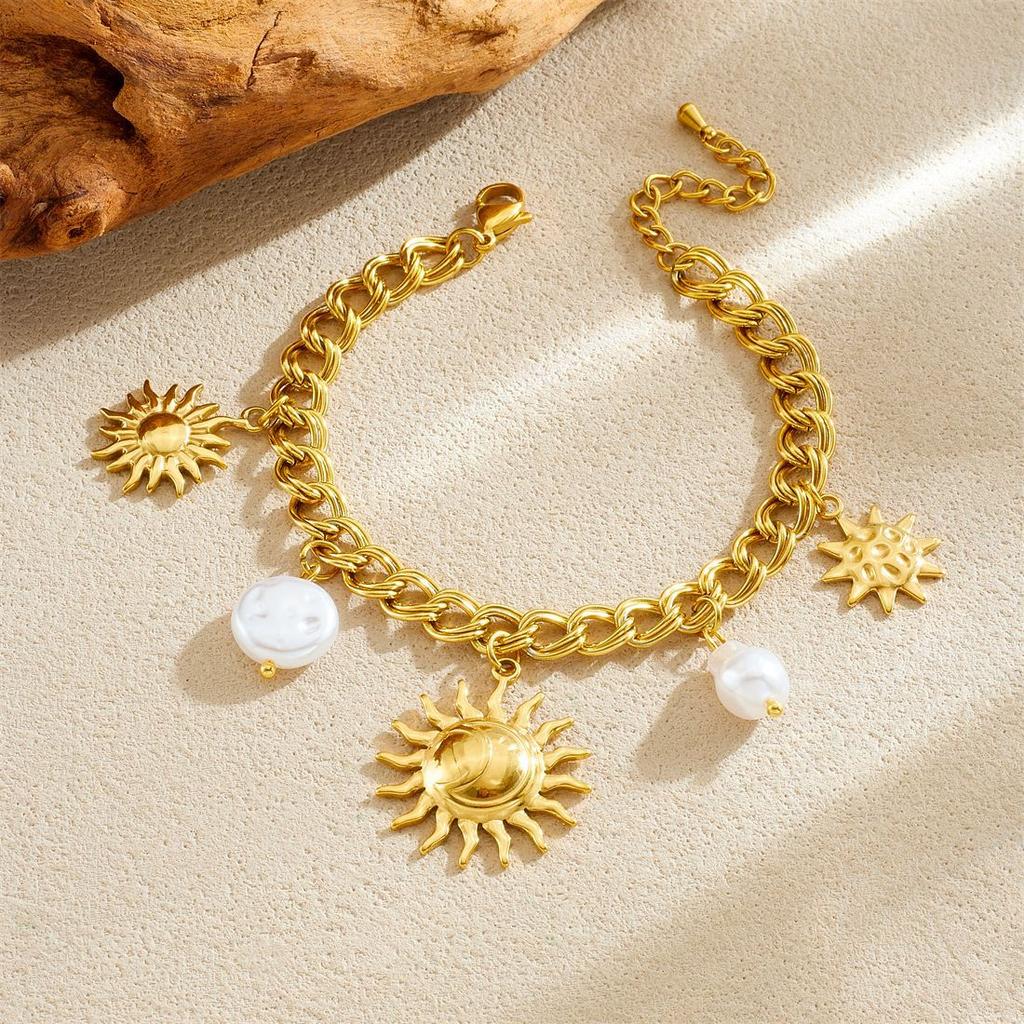 Stainless Steel Moon Sun Splicing Flower Star Bracelet Women Jewelry Accessory
