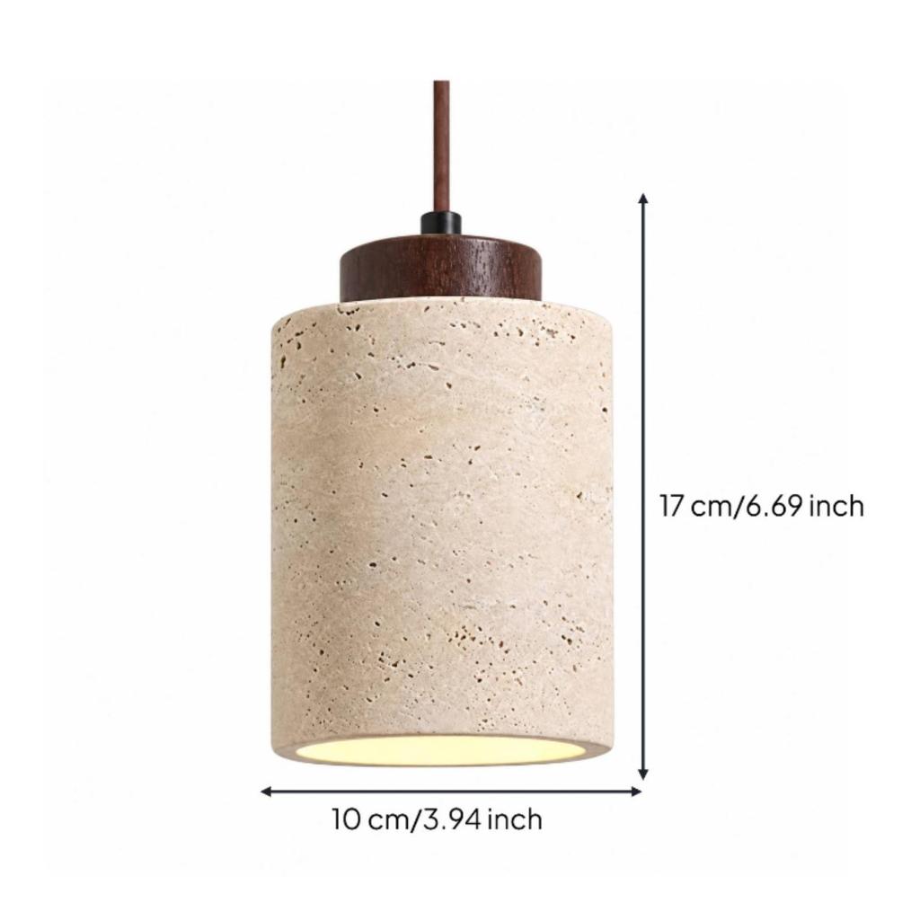 Pendant Lamp with Wooden Top Rustic Minimalism Stone Organic Lighting Fixture for