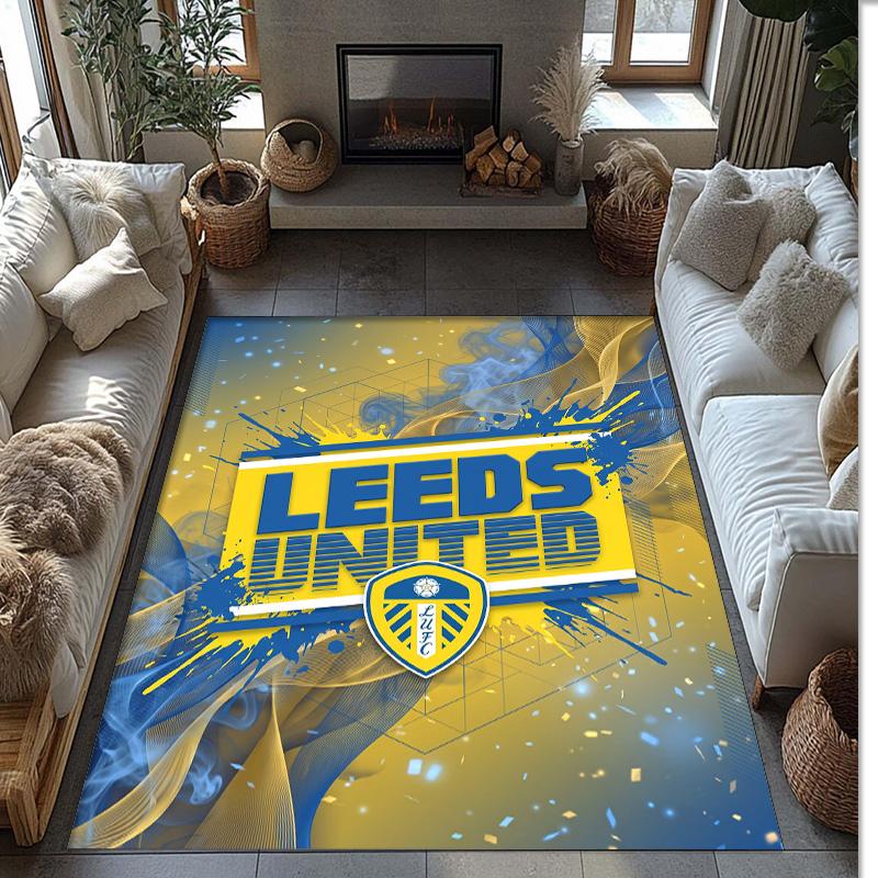 Leeds United Football Print Crystal Velvet Rug, Comfortable Water Absorbent Non Slip Indoor Floor Carpet