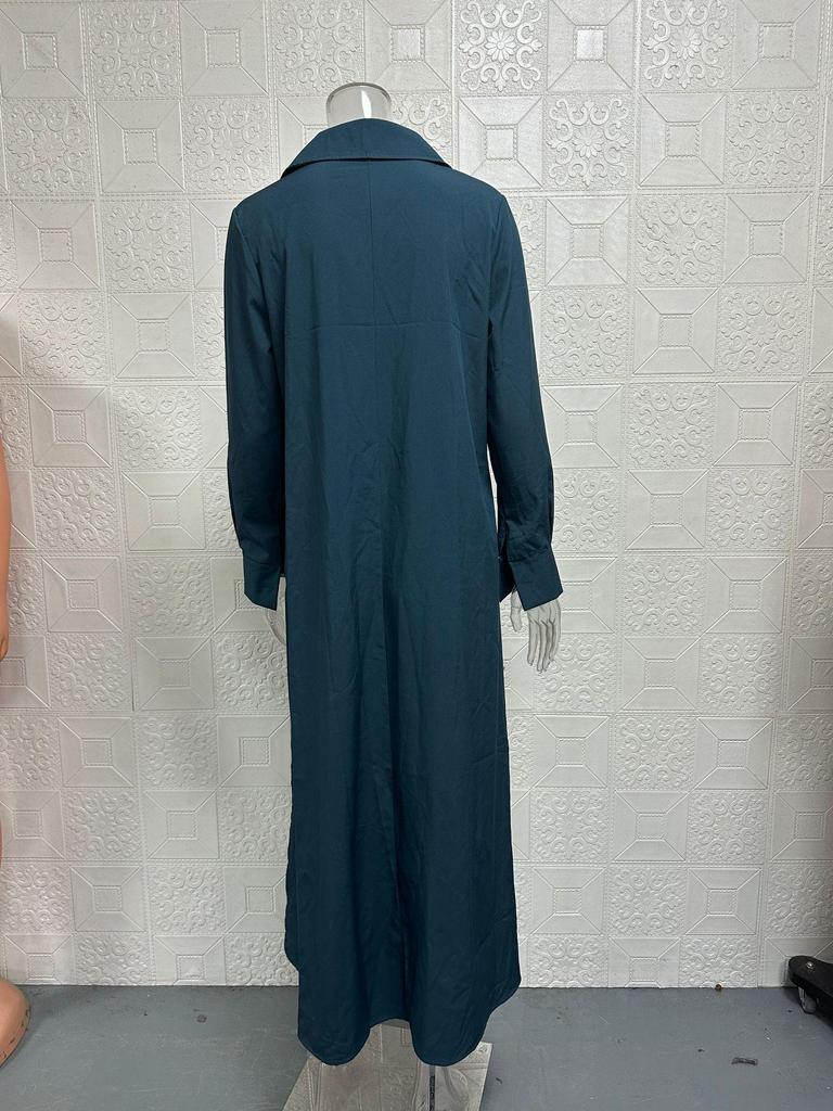 Damska sukienka casualowa z dekoltem w serek, w jednolitym kolorze, z długim rękawem, na jesień i zimę