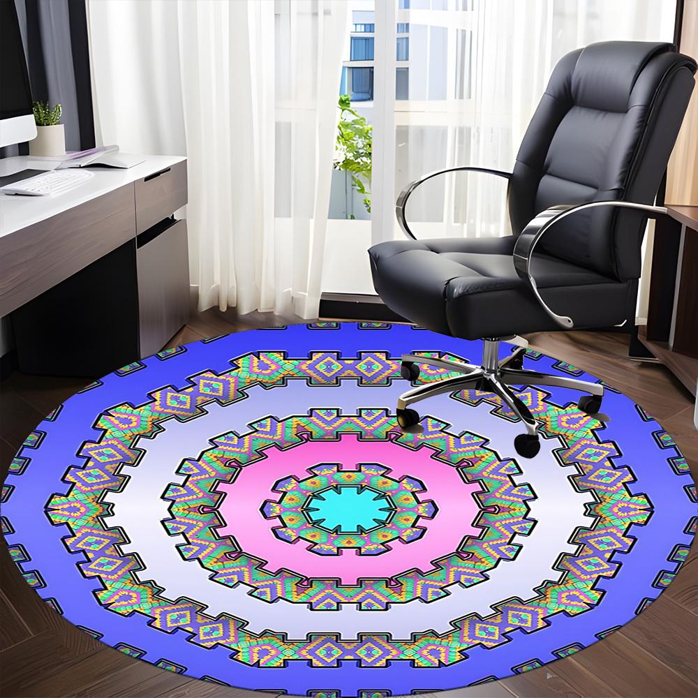 1pc Kaleidoscope Patterns Chair Carpet for Office Non Slip, Machine Washable Rug for Office, Room Holiday Decor for Christmas, Birthday Polyester