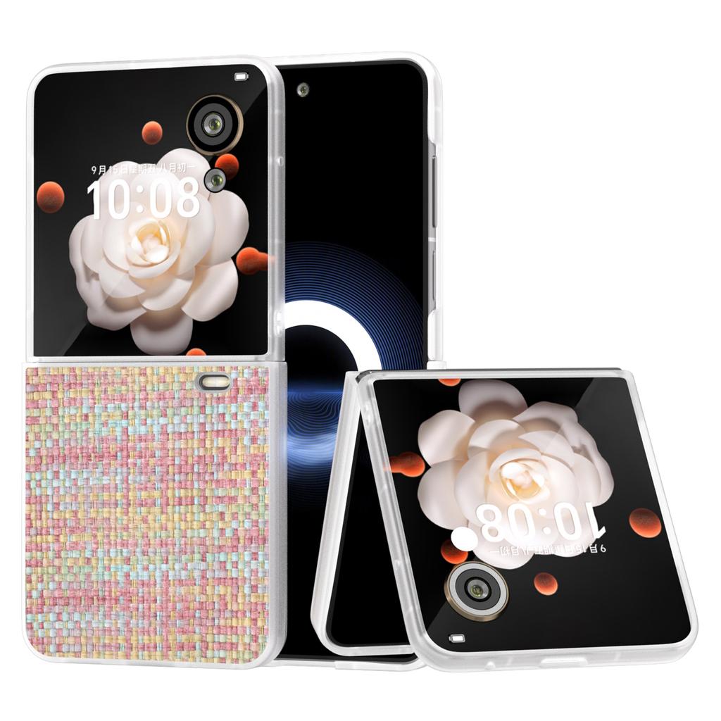 For Honor Magic V Flip 5G Case Plaid Texture Leather+PC Phone Cover with Matte Edge