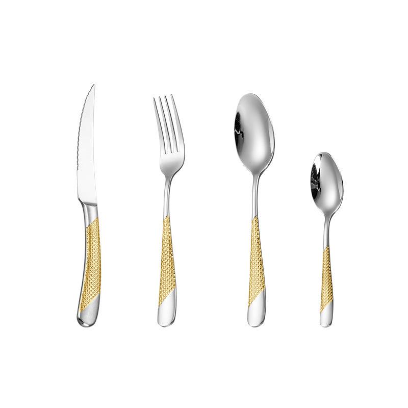 Cross 304 Stainless Steel Star Diamond Tableware Set: Steak Knife, Fork, Spoon, and Teaspoon for Home and Hotel Use