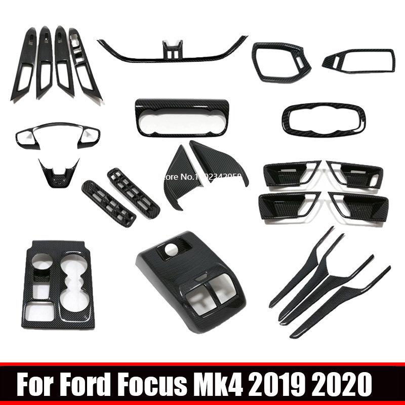 For Ford Focus MK4 Carbon Fiber Look Interior window swtich gear Steering Wheel Headlamp air Switche Button Cover Trim