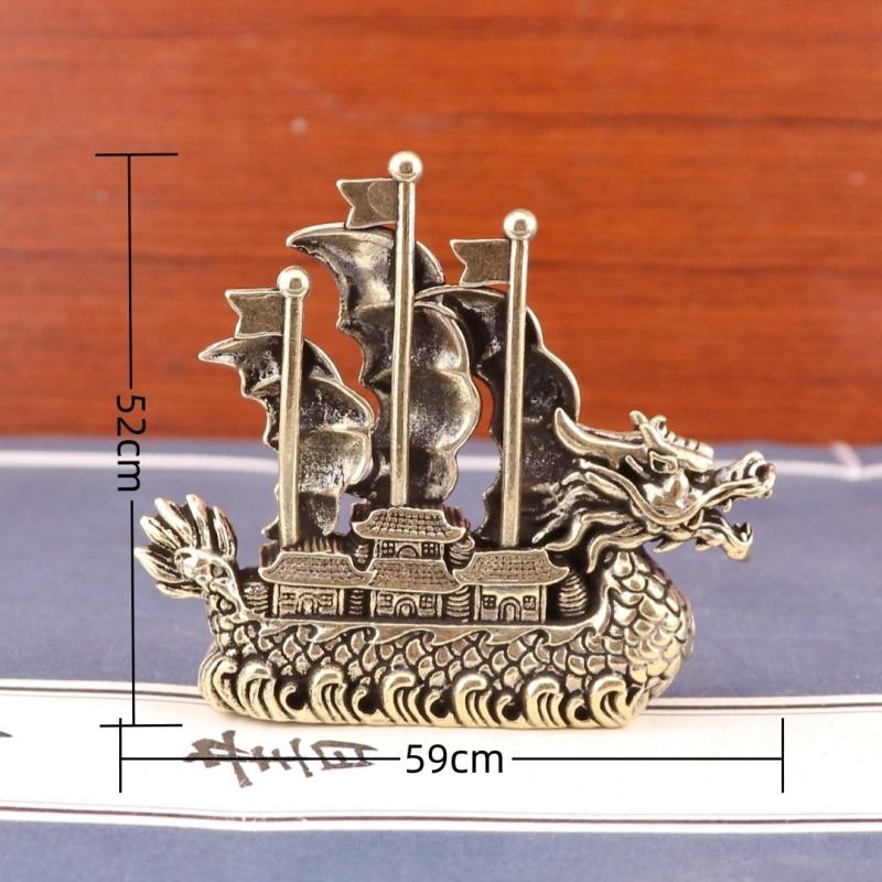 2026 Brass Dragon Boat Feng Shui Wealth Luck Mini Ornament for Office Desktop Living Room Home Decor Smooth Sailing Design