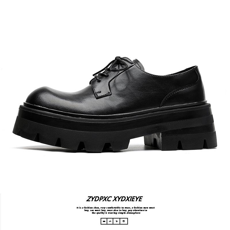 Black business dress leather shoes niche high-end sense dress commuter men's shoes platform British style men's leather shoes 8133-E