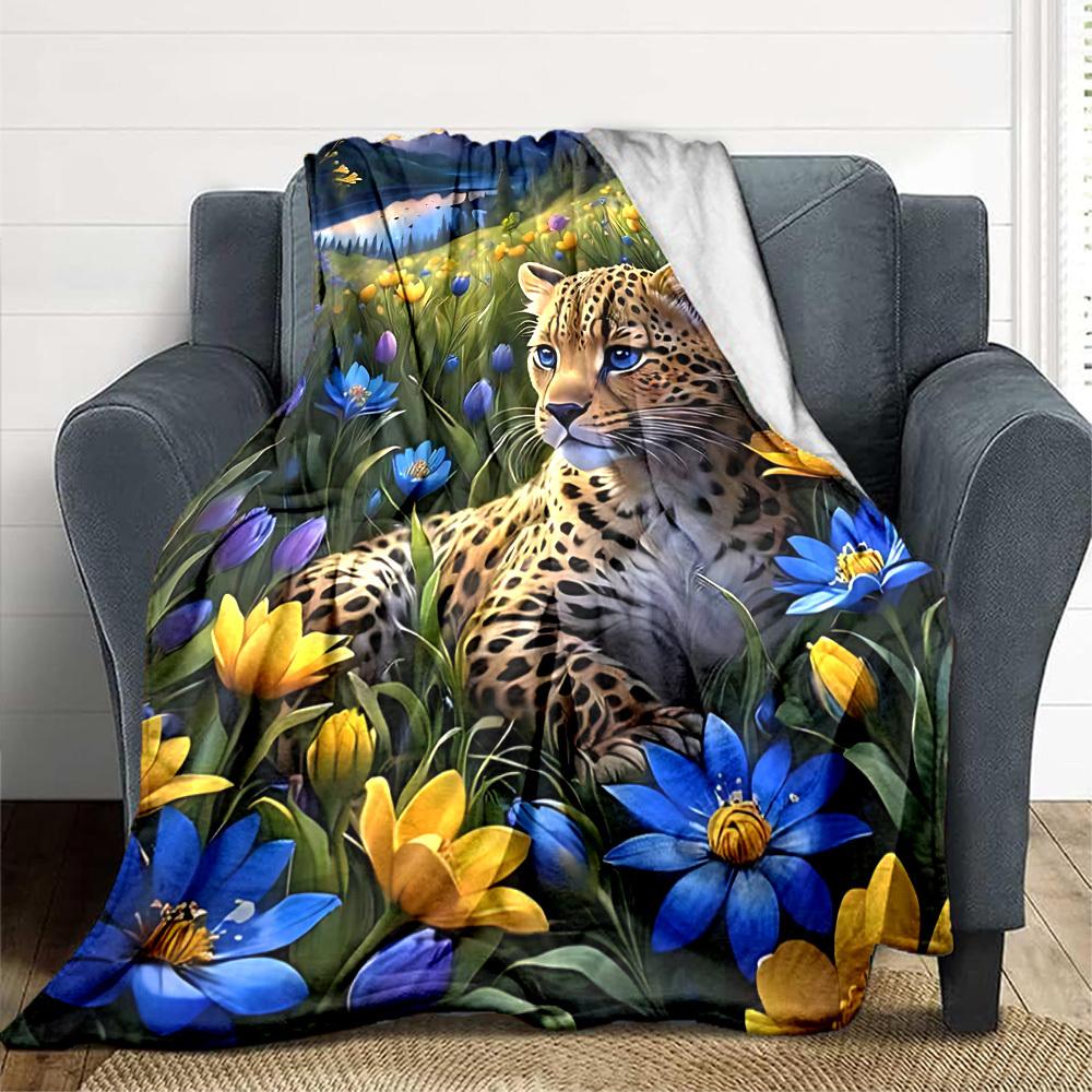 

1pc Leopard Print Blanket Lightweight Flannel Blanket Throw Blanket For Sofa, Bed, Travel, Camping, Livingroom, Couch, Chair, And Bed yy2509026180 100x150cm