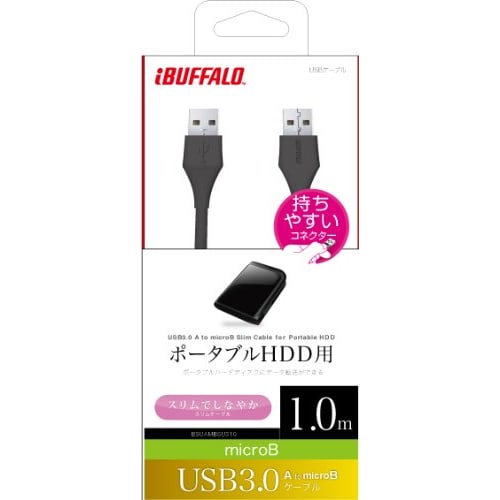 Buffalo BUFFALO Universeller Anschluss USB3.0 A auf microB Slim-Kabel Schwarz 1m BSUAMBSU310BK