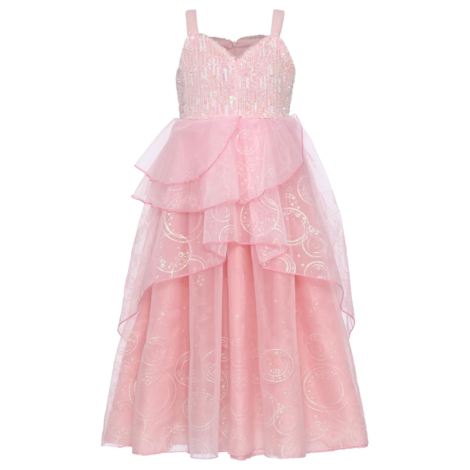 

Girls Princess Witch Dress Sequins Tulle Costume Layered Ruffled Design Halloween Christmas Role Play Party Outfit 6-8 Years рожевий