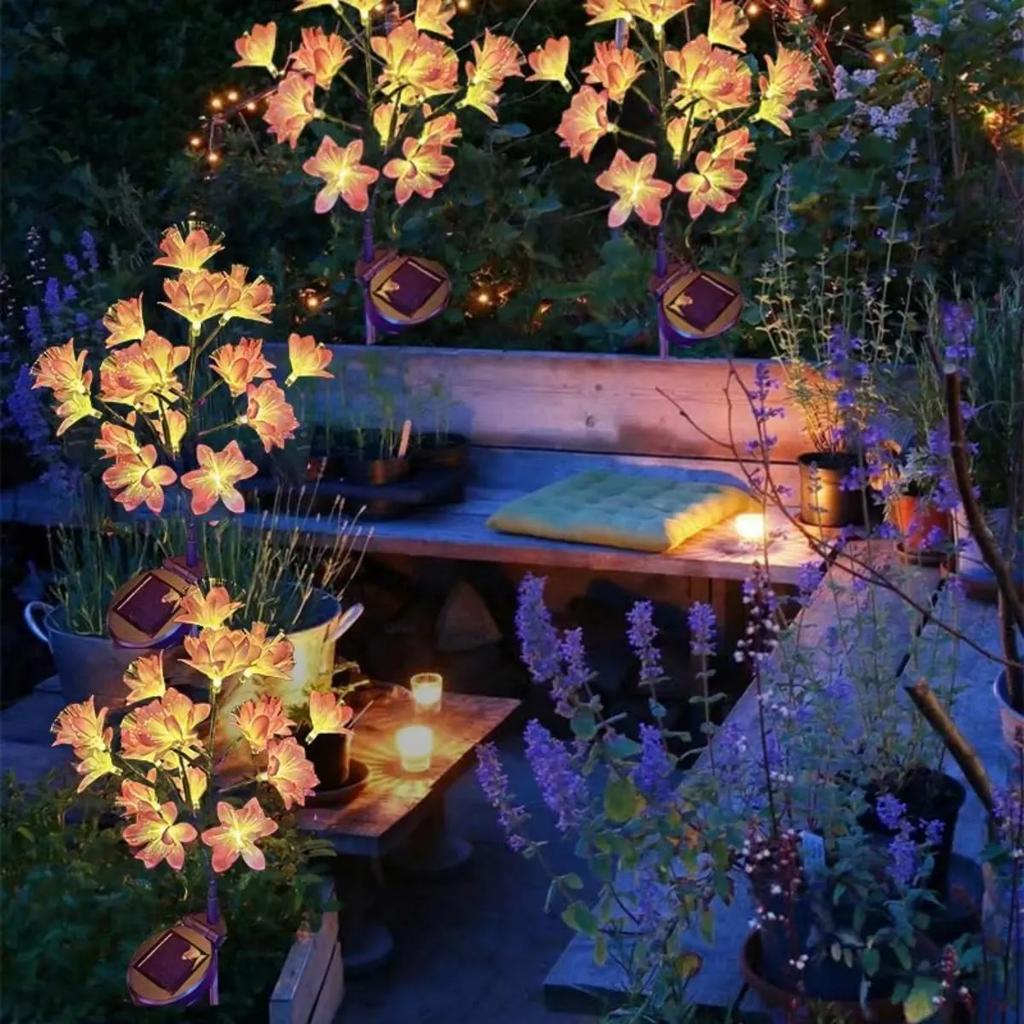 Solar 6Heads Camellia Flower Flower Solar Lights Outdoor Waterproof Fairy Atmosphere Night Light Outdoor Garden Decoration