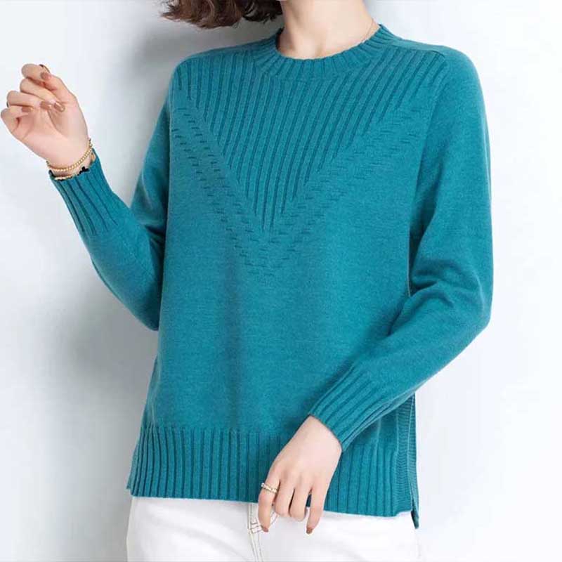 Rundhals-Pullover für Damen, kurz, für Frühling und Herbst, lockere Oberbekleidung, All-Match-Pullover, Schlitz-Bottom-Pullover