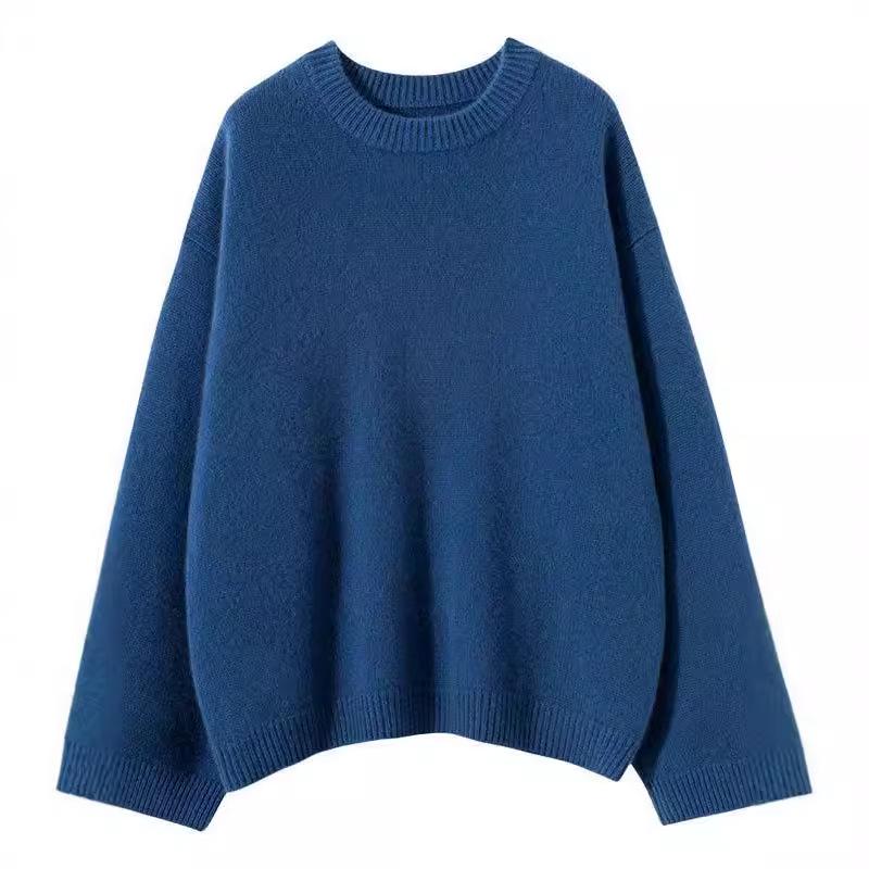 Women's Fashion Thickened Pure Cashmere Round Neck Sweater - Autumn/Winter Loose Fit Base Layer