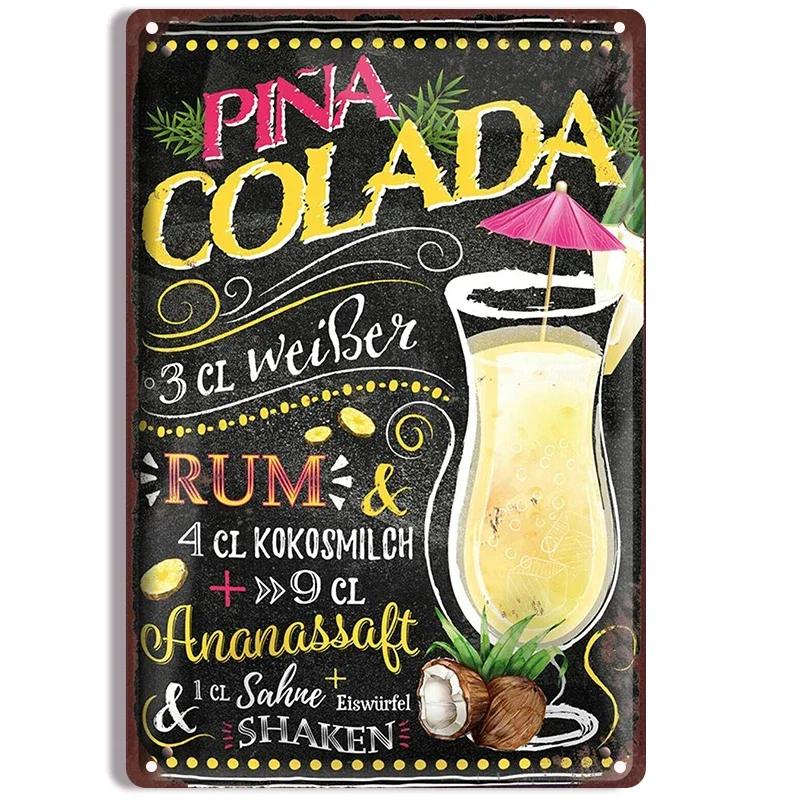 Classic Cocktail Metal Tin Signs Spanish Blackboard Style Poster for Bar Club Beverage Shop Wall Decor Plaque Home Vintage Plate