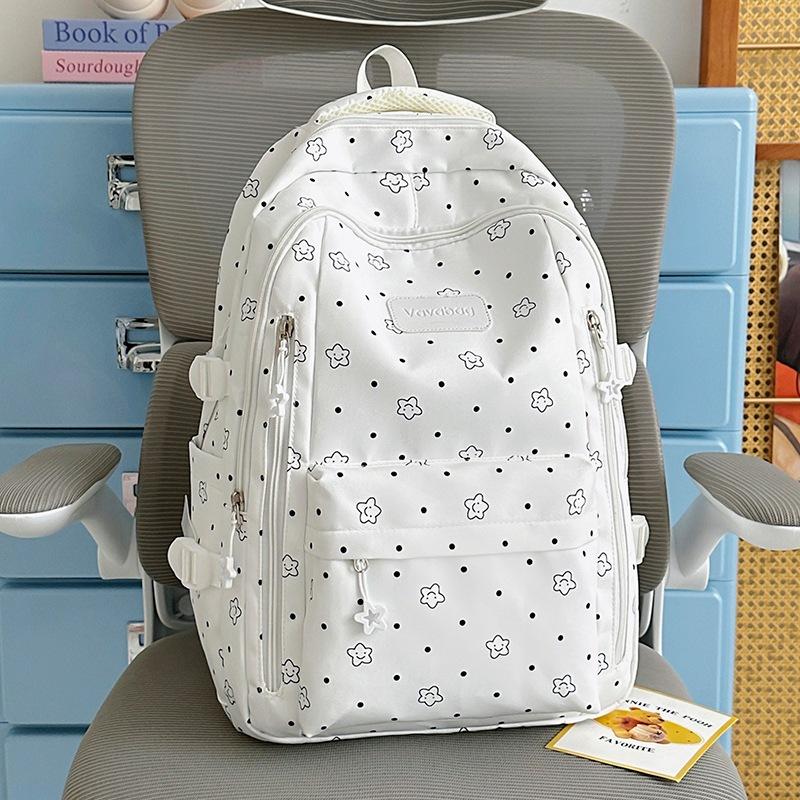 Schoolbag, cherry blossom pink Korean fresh school bag, Japanese princess versatile cute star print backpack, middle and high school backpack