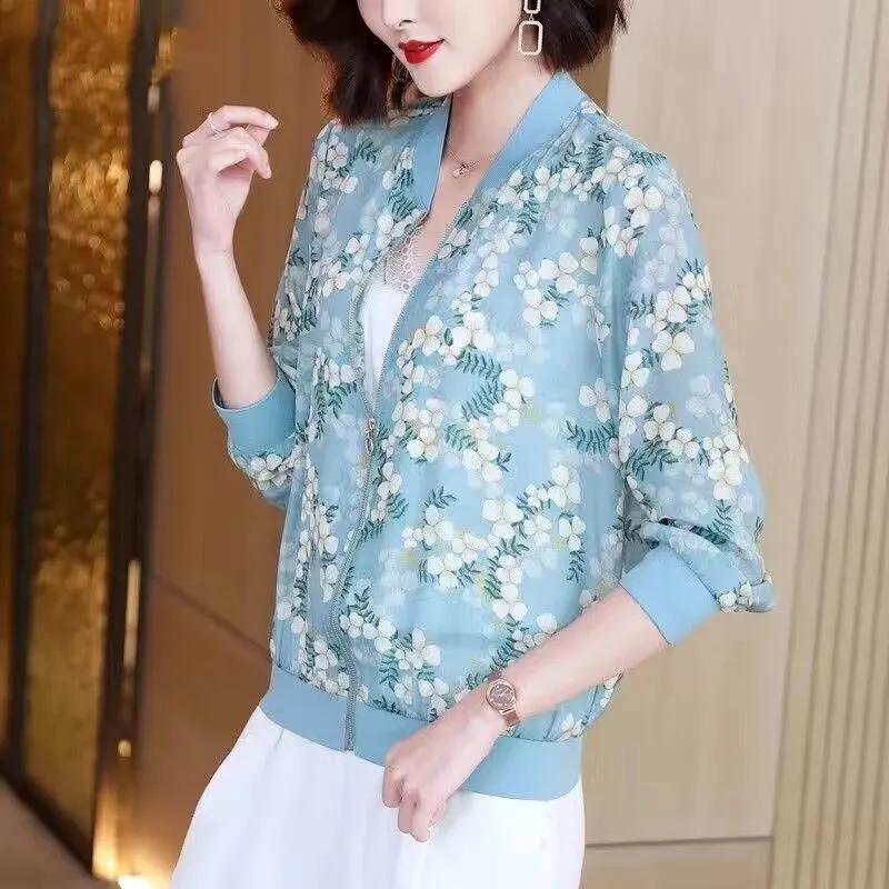 Women's Summer Lightweight Casual Printed Jacket Plus Long Sleeved Sunscreen Jacket