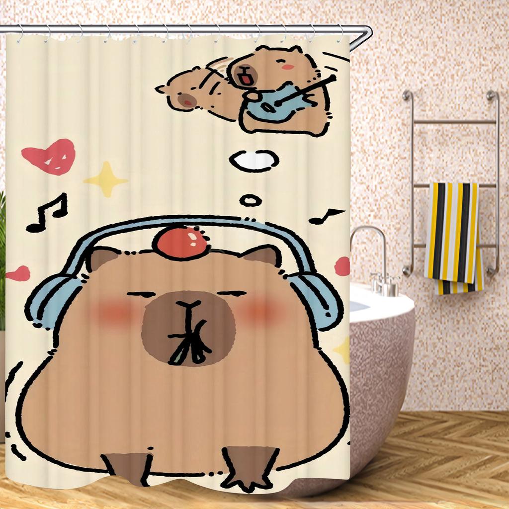 Kapibara Badrumsgardiner Tillbehörssatser Lyx Duschdraperi Bad & Saker Söt Vattentät Rolig Anime För Vardagsrum