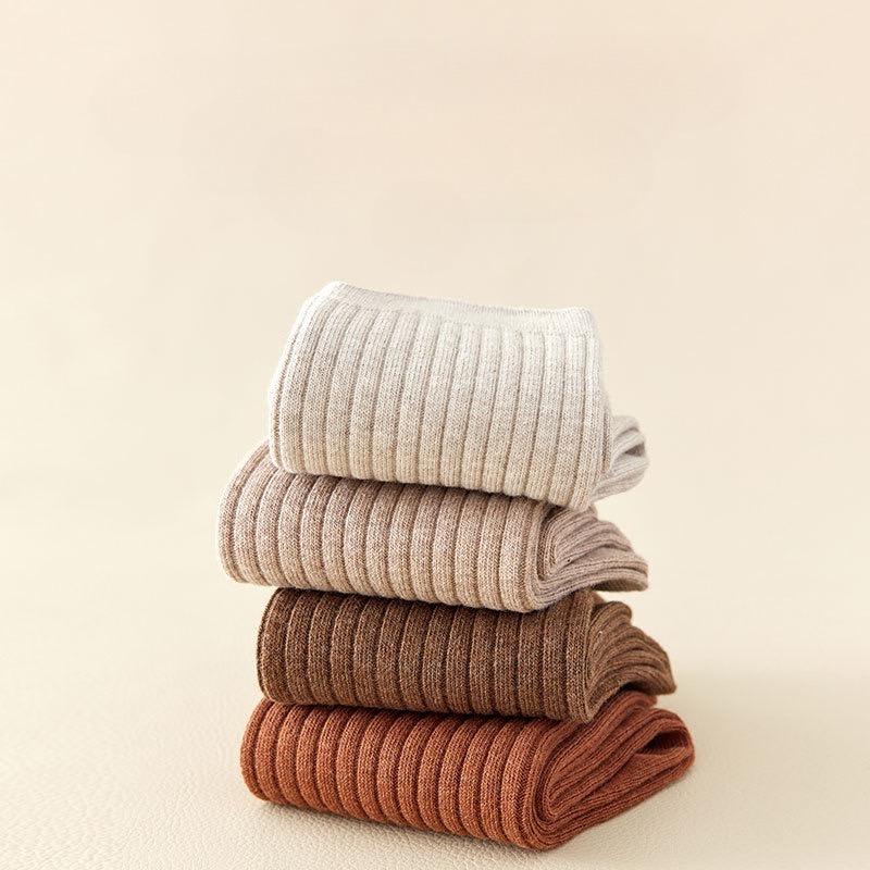 Men's Autumn and Winter Mid-calf Socks, Business Socks, Vertical Striped Long Tubes, Pure Cotton Socks, Solid Black Socks