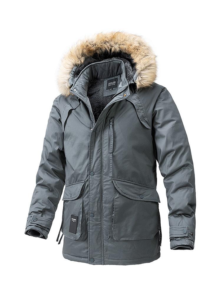 

Winter coat men s trend thickened medium and long cotton coat men s clothing plus M сірий колір