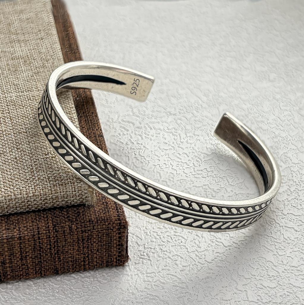 PANJBJ 925 Sterling Silver Irregular Geometry Texture Bangle Bracelet for Women Girl Minimalism Jewelry Gift Dropshipping
