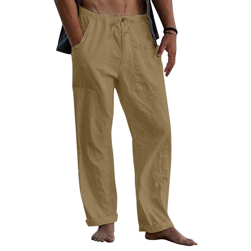 Men's Linen Trousers Loose Casual Summer Stretch Waist Drawstring Loose Trousers