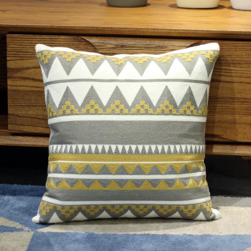 Embroidered Velvet Cushion Cover Nordic Yellow Cotton Soft Pillowcase American Style Room Sofa Pillowcase