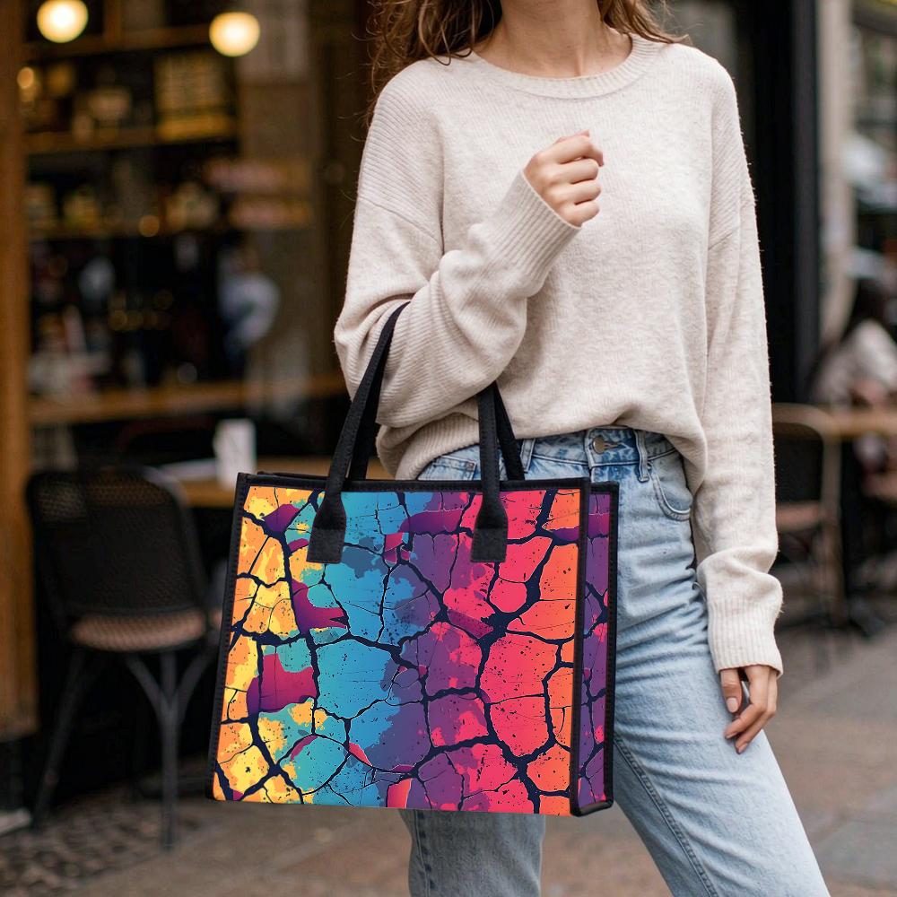 Colorful Cracked Pattern Tote Bag Large Capacity Handbag for Outdoor Shopping Travel