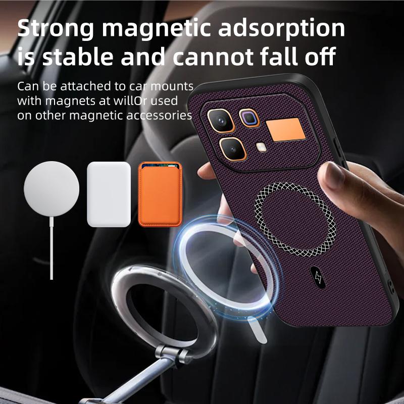 For Infinix Note 60 Rugged Magnetic Phone Case For Infinix Note 60 Pro Lens Protection Leather Texture Wireless Charging Cover