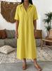 2026 spring and summer Europe and the United States new casual straight comfortable Polo collar linen short-sleeved dress