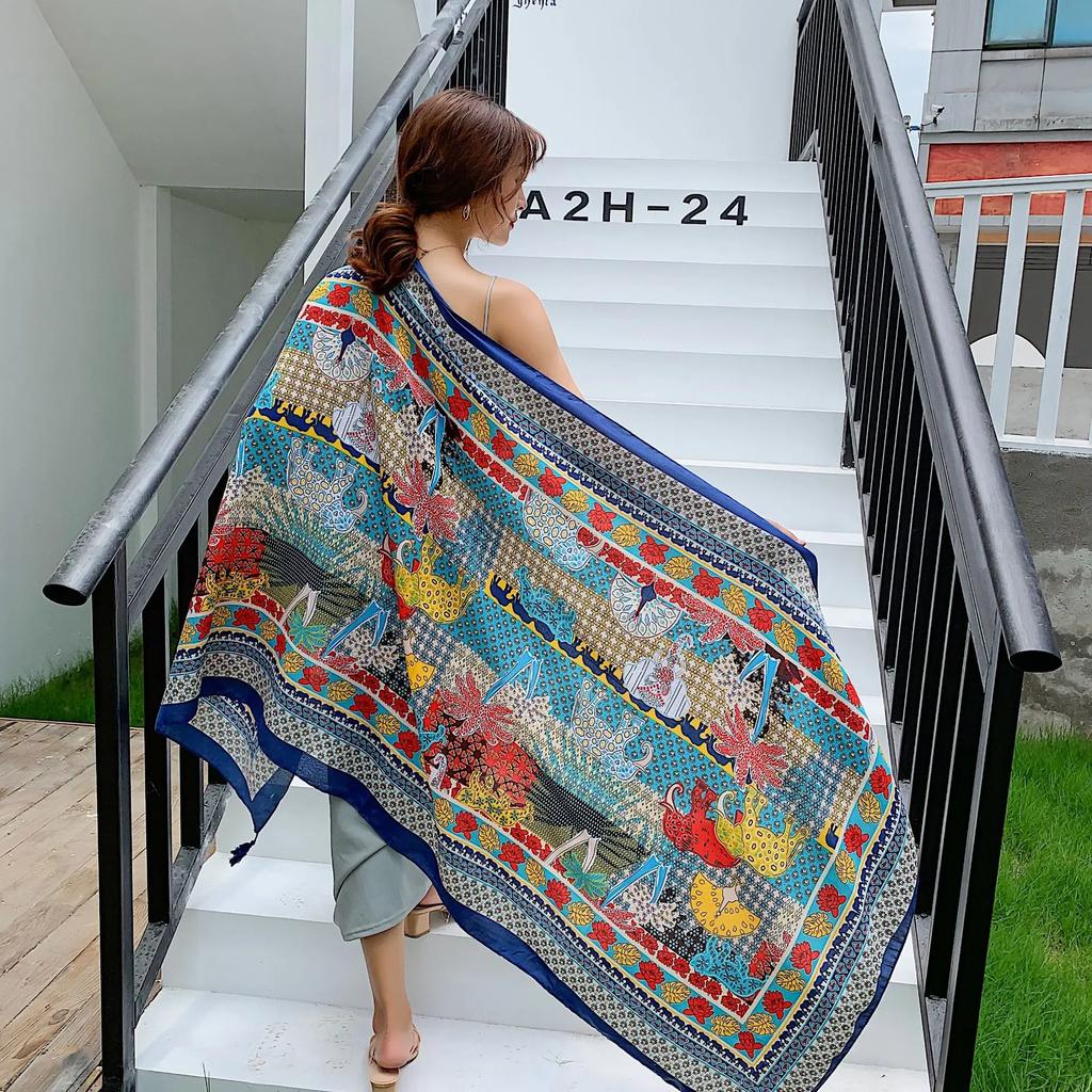 Design Brand Women Scarf Sunscreen Cotton Shawls Dual-Use Summer Autumn Long Scarves Seaside Holiday Beach Towel Beachwear Veils