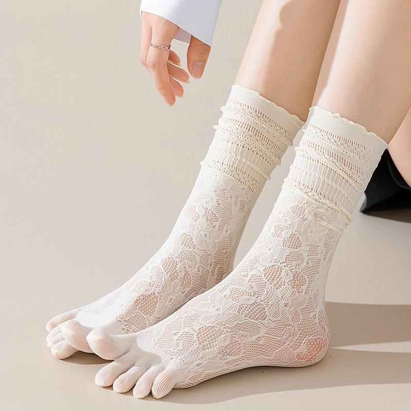 

Женские летние носки с кружевом на пальцах, сетчатые, с пятью пальцами, высокие, с раздельными пальцами one size