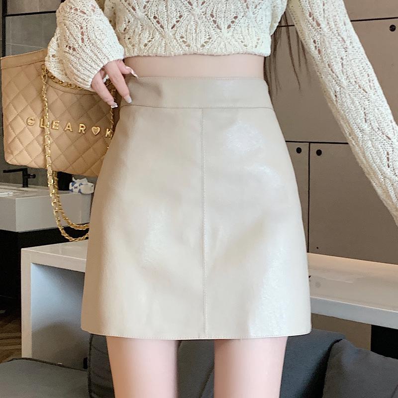 

Women s High-Waist Khaki PU Leather Bodycon Midi Skirt with Tummy Control for 2024 Autumn/Winter 2XL [Recommended 131-147 jin]