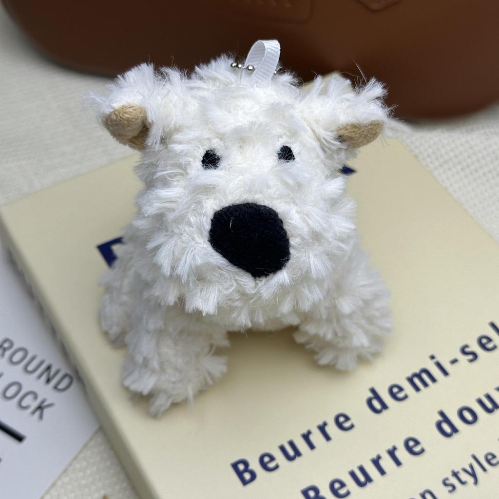 West Highland White Terrier Plush Toy Keychain Charm - Sloppy Lying Puppy Doll