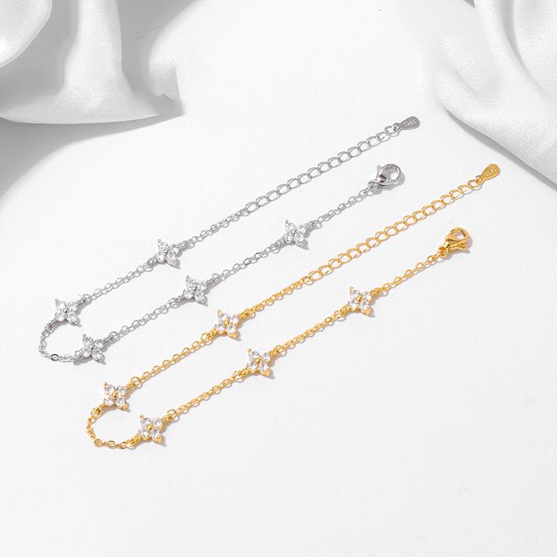 925 Silver Plated Cz Four-leaf Flower Bracelet for Women Girl Cute Dainty Adjustable Link Chain Bracelet Trend 18k Gold Jewelry