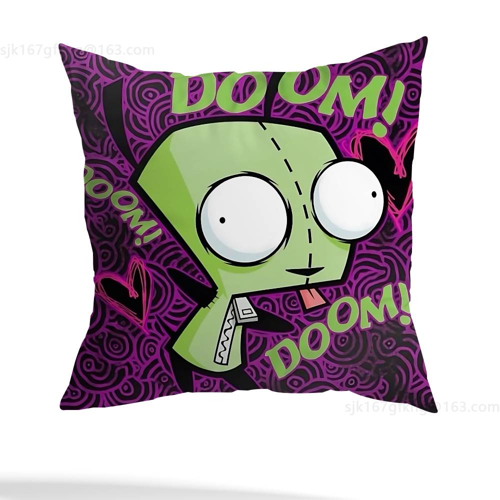 Green Invader ZIM Pillow Case Square Double-Sided Printing Short Plush Sofa Cushion Cover Bedroom Bedside Pillow